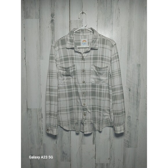 C&C California Plaid Button Up Flannel Long Sleeve Womens Shirt Size Large - Picture 1 of 8